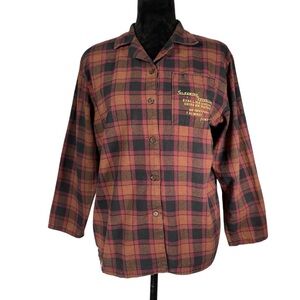 Taylor Swift Evermore Brown Flannel Top Gold Rush PJ Gold Embroidered Swifty